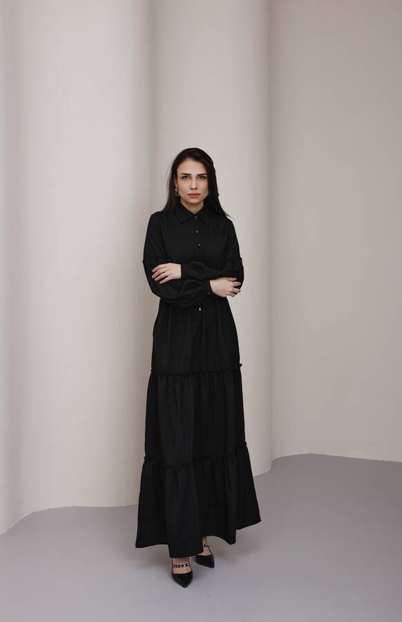 6567-Carla Büzgülü Elbise Siyah