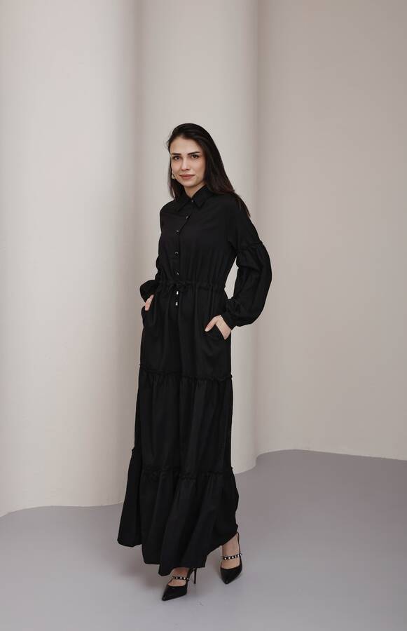 6567-Carla Büzgülü Elbise Siyah