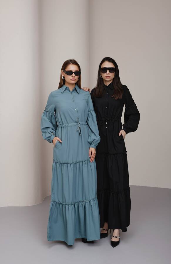 6567-Carla Büzgülü Elbise Siyah