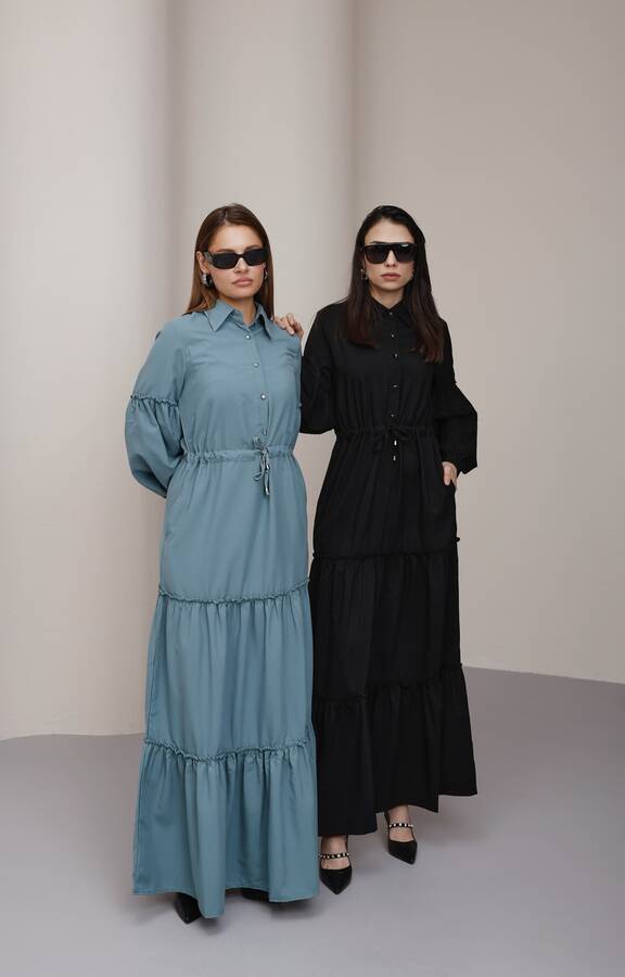 6567-Carla Büzgülü Elbise Siyah