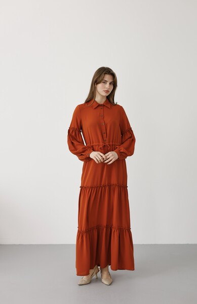 Neways - 6567-Carla Büzgülü Elbise Tarçın