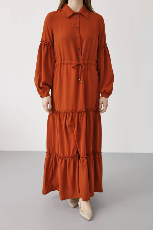 6567-Carla Büzgülü Elbise Tarçın