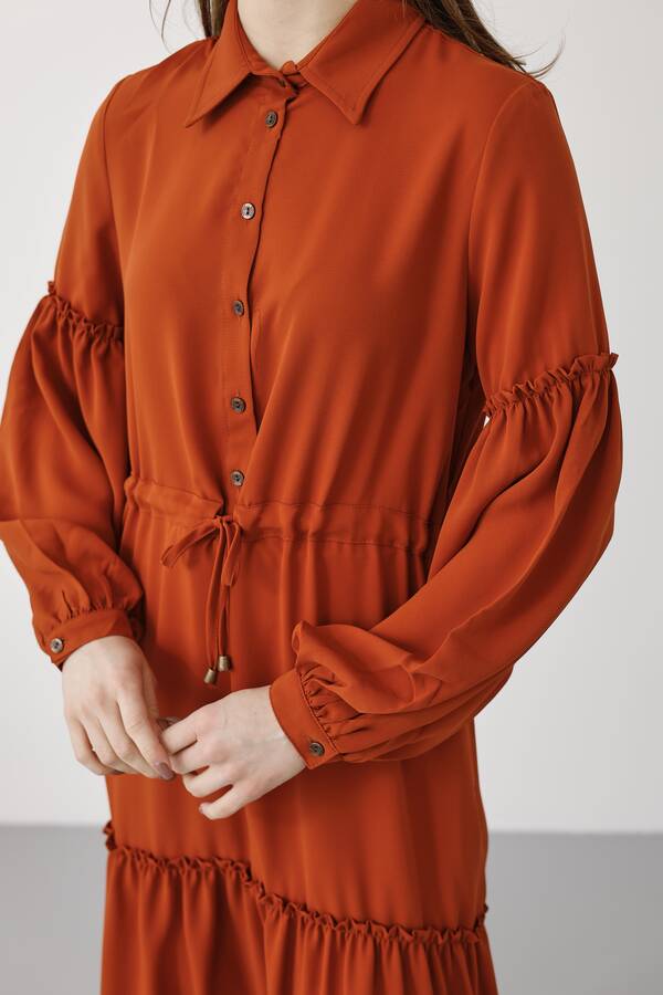 6567-Carla Büzgülü Elbise Tarçın