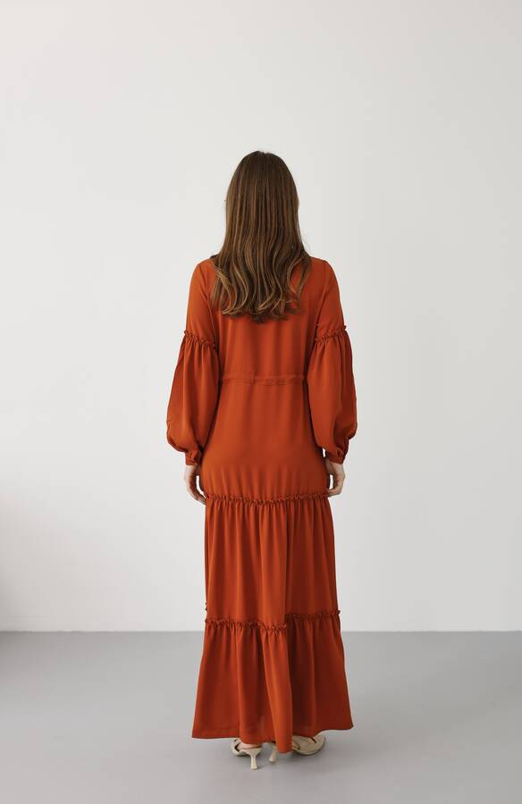 6567-Carla Büzgülü Elbise Tarçın