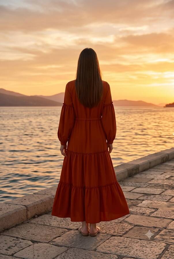 6567-Carla Büzgülü Elbise Tarçın