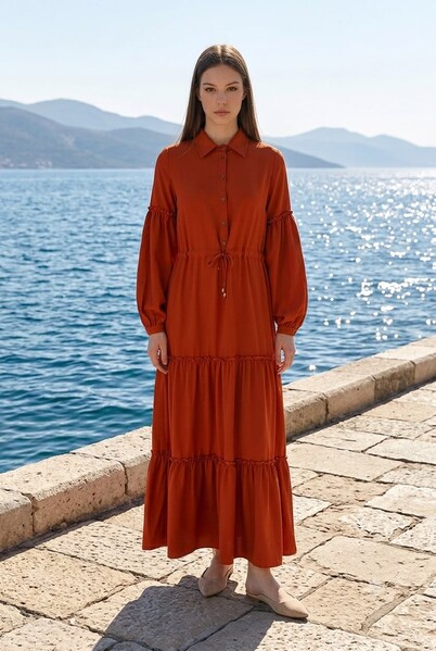 Neways - 6567-Carla Büzgülü Elbise Tarçın