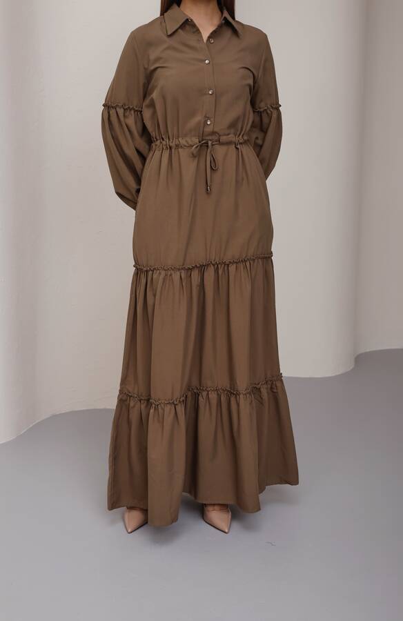 6567-Carla Büzgülü Elbise Vizon