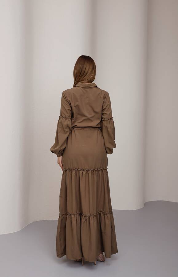 6567-Carla Büzgülü Elbise Vizon