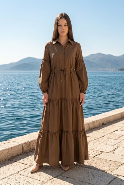 Neways - 6567-Carla Büzgülü Elbise Vizon