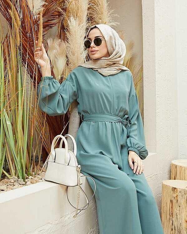 6569-Krep Tulum Elbise Mint Yeşili - 4