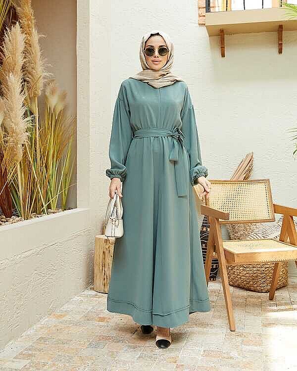 6569-Krep Tulum Elbise Mint Yeşili - 9