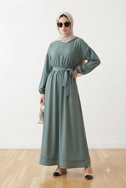 Neways - 6569-Krep Tulum Elbise Mint Yeşili