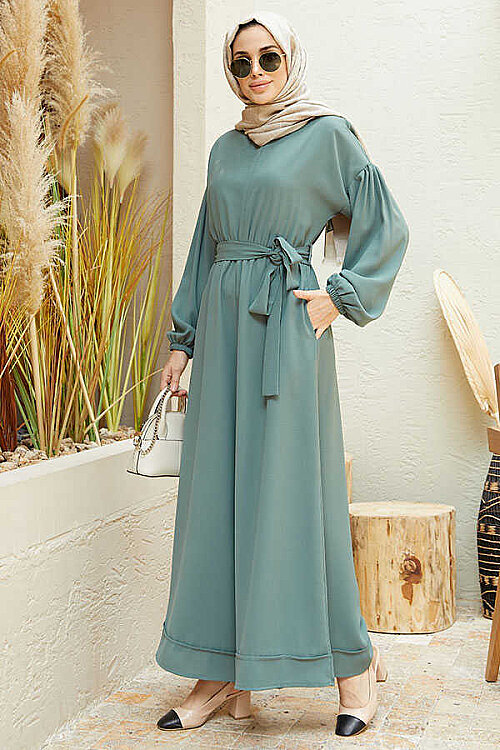 6569-Krep Tulum Elbise Mint Yeşili - 5