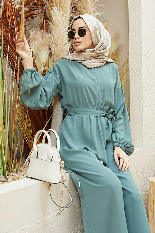 6569-Krep Tulum Elbise Mint Yeşili - 7