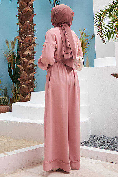 6569-Krep Tulum Elbise Pudra - 7