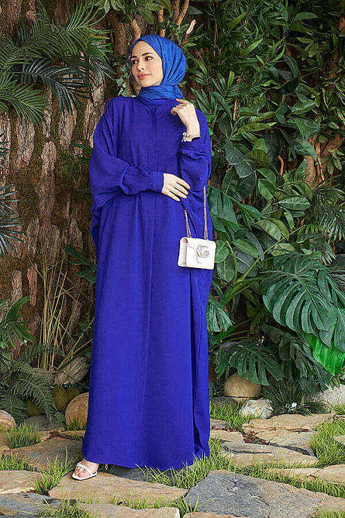 6571-Berlin Abaya Saks Mavisi - 4