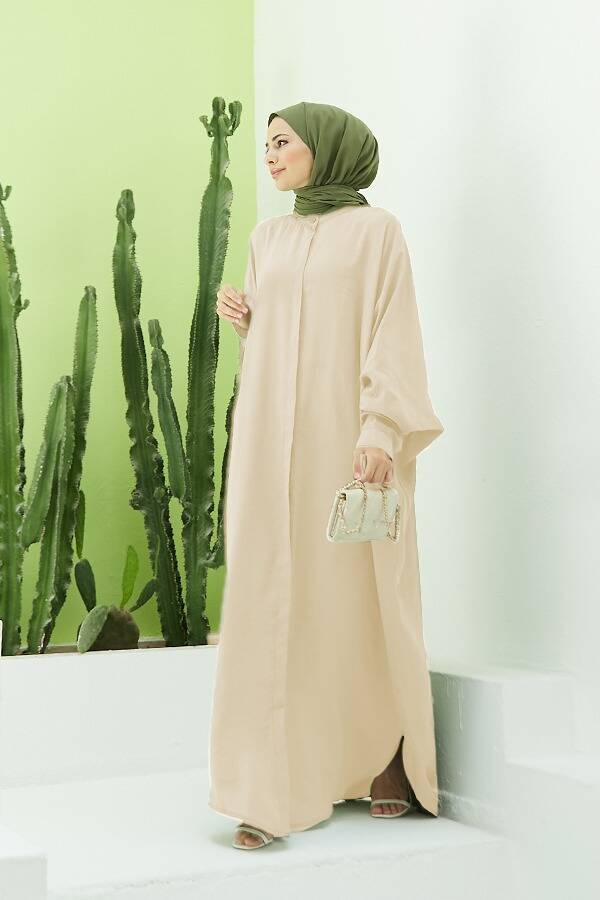 6571-Fendi Modal Abaya Açık Bej