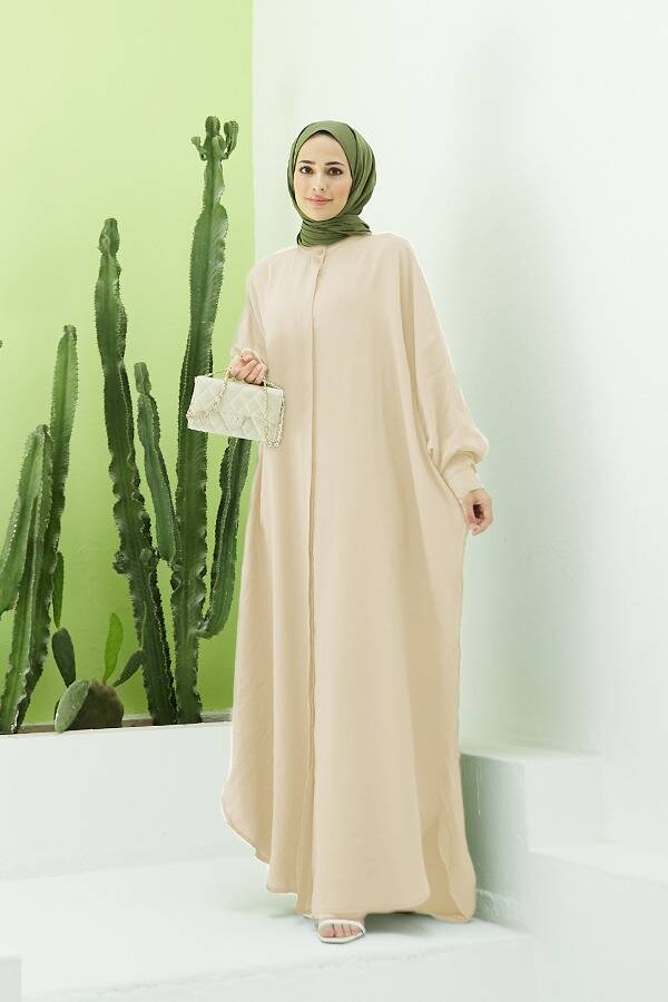 6571-Fendi Modal Abaya Açık Bej