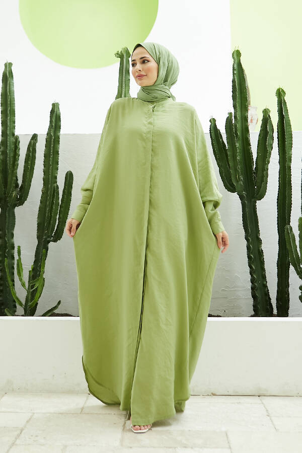 6571-Fendi Modal Abaya Fıstık Yeşili