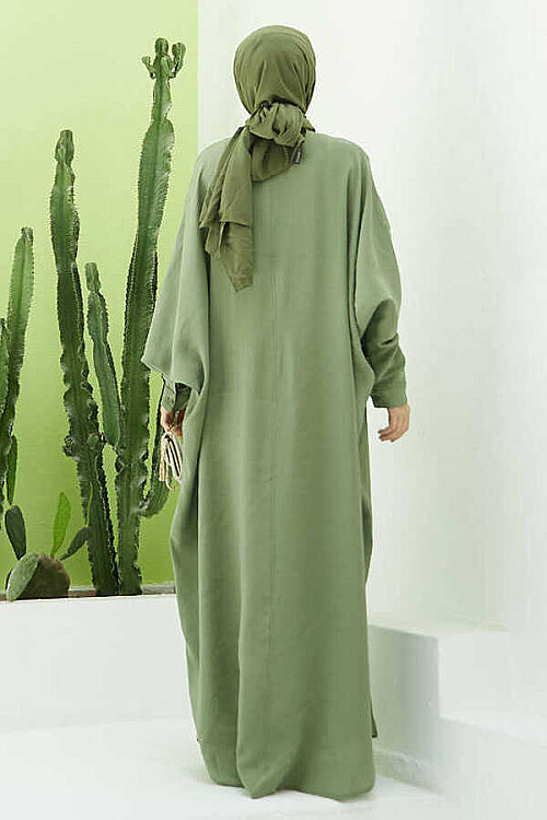 6571-Fendi Modal  Abaya Haki - 4
