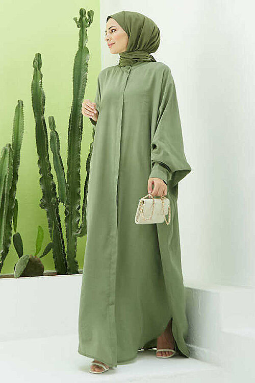 6571-Fendi Modal  Abaya Haki - 2