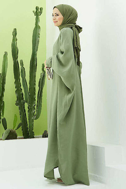6571-Fendi Modal  Abaya Haki - 3