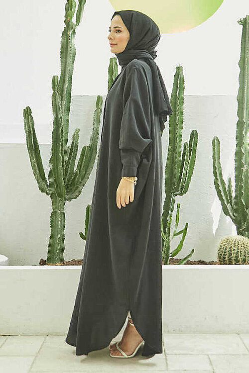 6571-Fendi Modal Abaya Siyah - 2