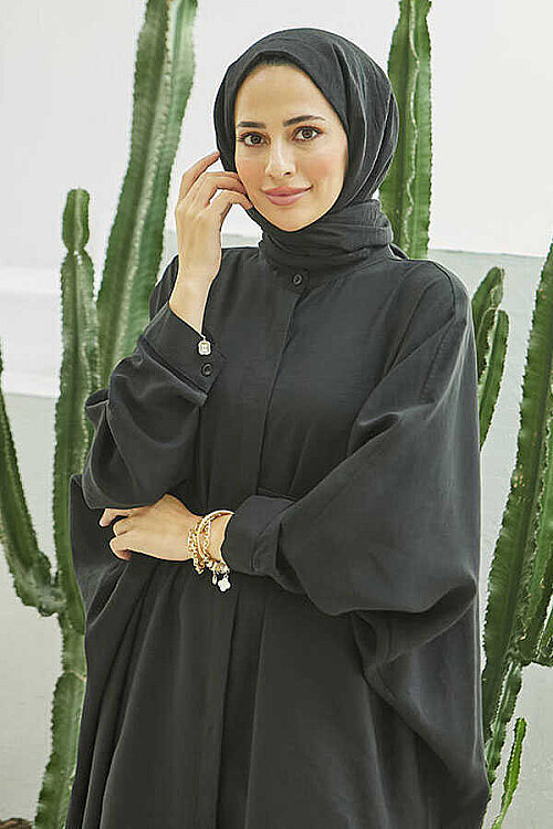 6571-Fendi Modal Abaya Siyah - 3
