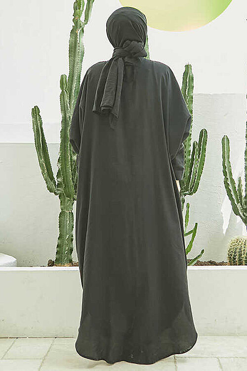 6571-Fendi Modal Abaya Siyah - 4