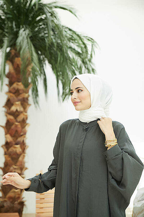 6571-Fendi Modal Abaya Yağ Yeşili - 3