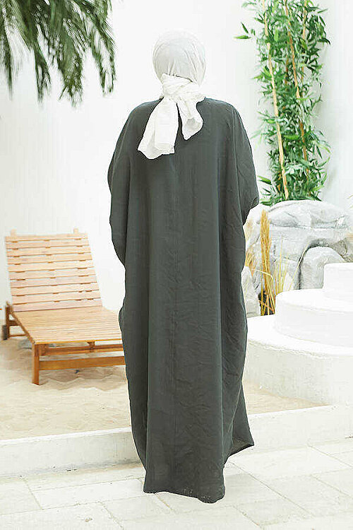6571-Fendi Modal Abaya Yağ Yeşili - 4