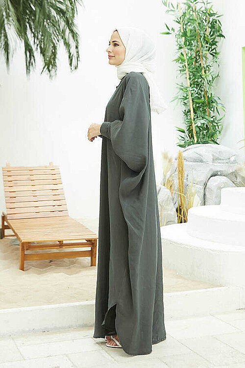 6571-Fendi Modal Abaya Yağ Yeşili - 2