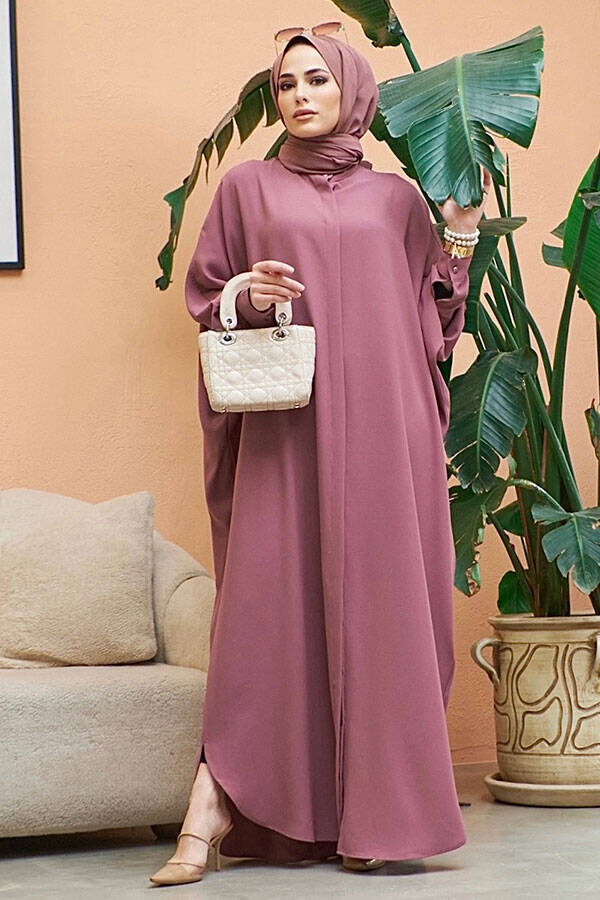 6571-Krep Abaya Gül Kurusu