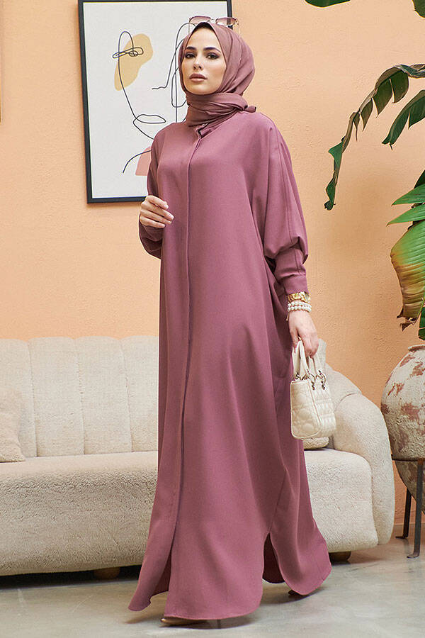 6571-Krep Abaya Gül Kurusu