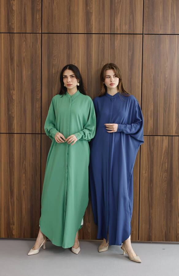6571-Krep Abaya İndigo