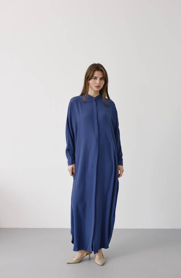 6571-Krep Abaya İndigo
