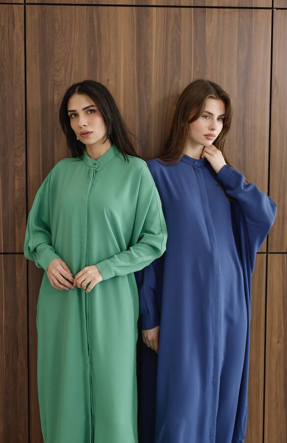 6571-Krep Abaya İndigo
