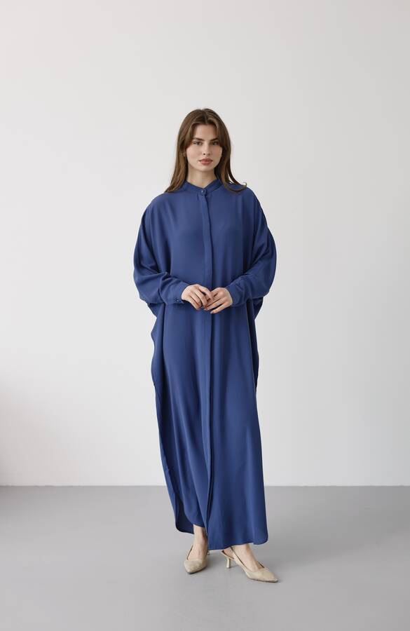 6571-Krep Abaya İndigo