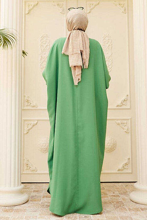 6571-Krep Abaya Açık Yeşil - 12