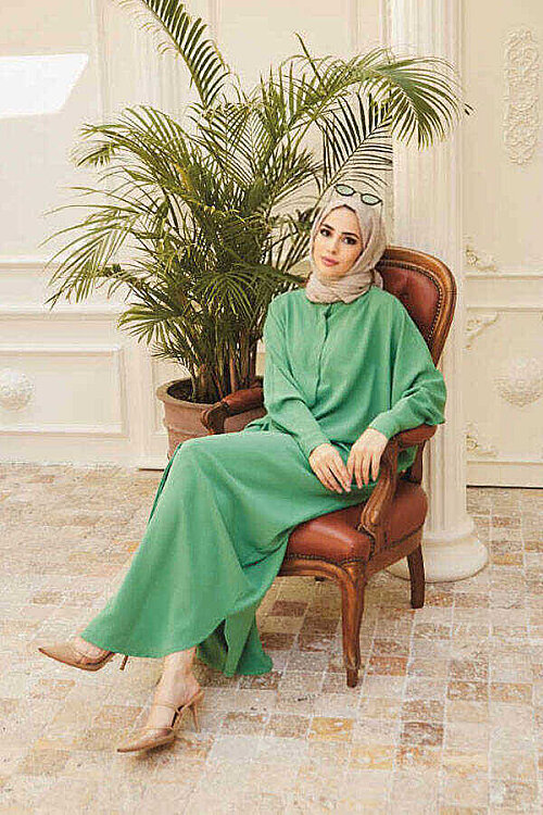 6571-Krep Abaya Açık Yeşil - 9