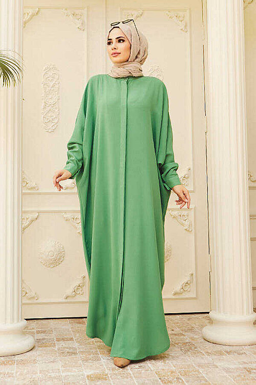 6571-Krep Abaya Açık Yeşil - 10