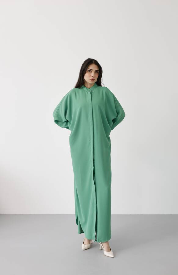 6571-Krep Abaya Açık Yeşil
