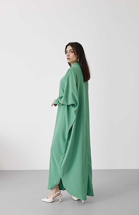 6571-Krep Abaya Açık Yeşil - 2