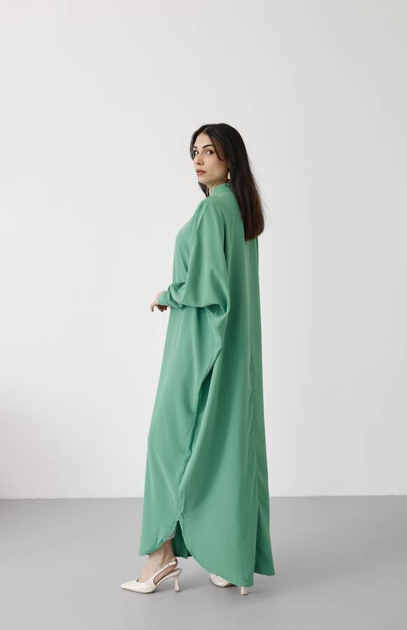 6571-Krep Abaya Açık Yeşil