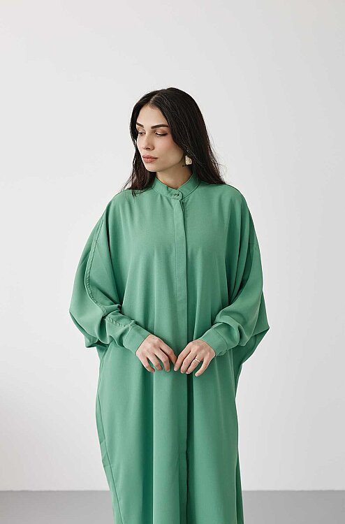 6571-Krep Abaya Açık Yeşil - 3