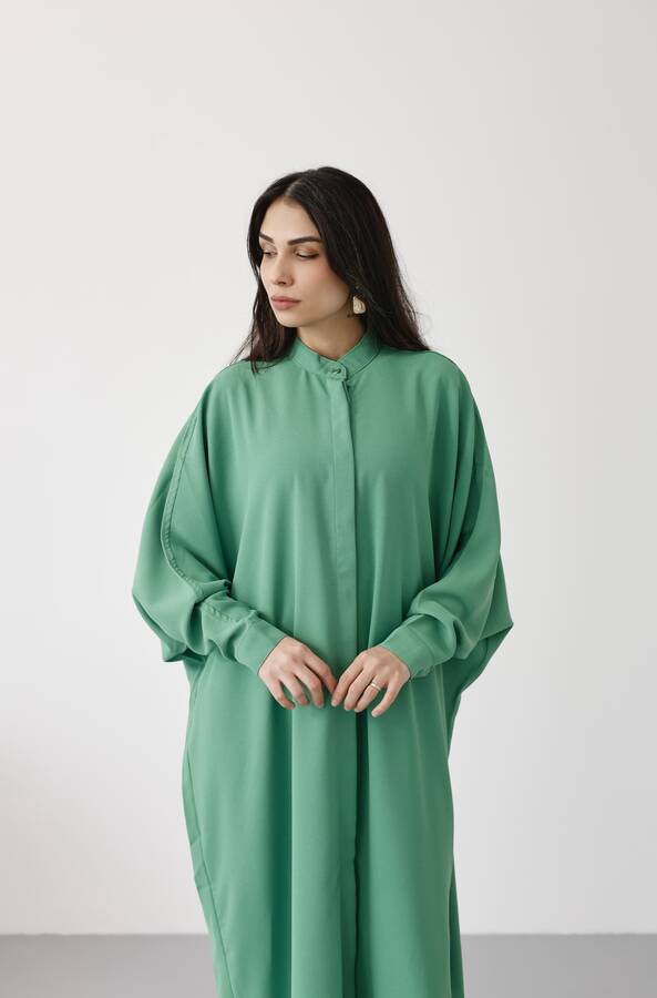 6571-Krep Abaya Açık Yeşil