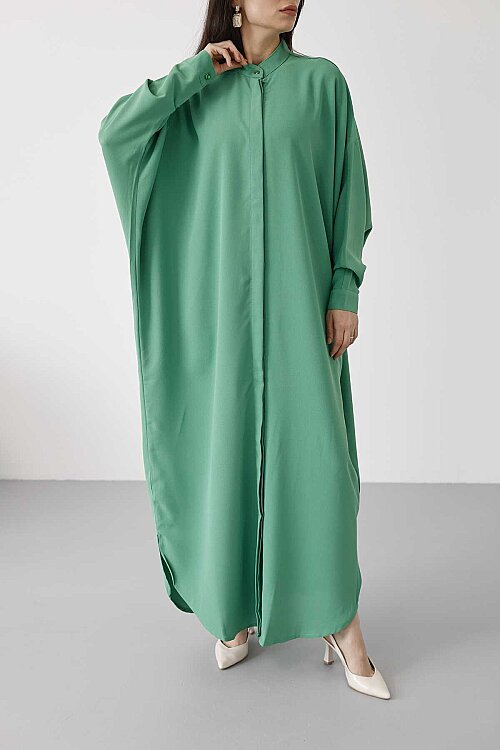 6571-Krep Abaya Açık Yeşil - 4