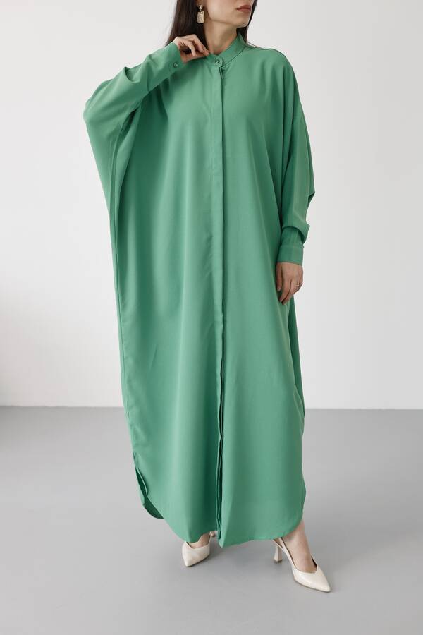 6571-Krep Abaya Açık Yeşil