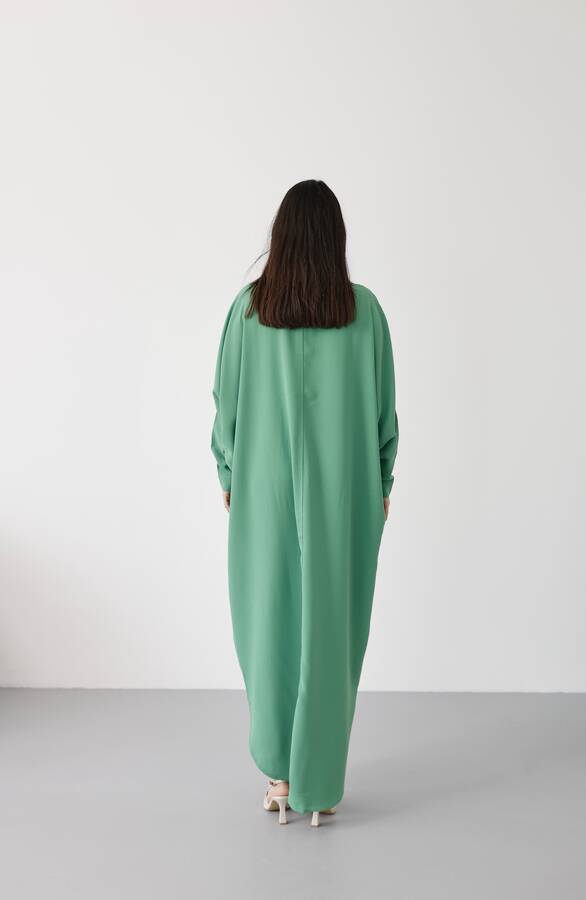 6571-Krep Abaya Açık Yeşil