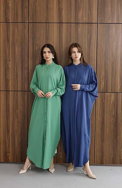 6571-Krep Abaya Açık Yeşil - 5